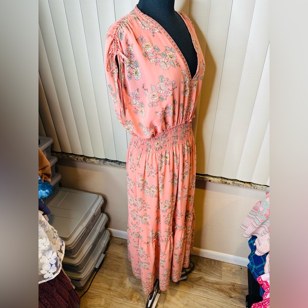 Max Studio Floral Pink Ruffled Tiered Maxi Dress Size XL - Picture 3 of 8
